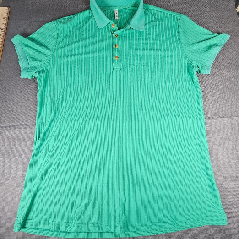 NITAGUT Men's L Green Ribbed Polo Shirt Short Sleeve Casual Golf Athleisure